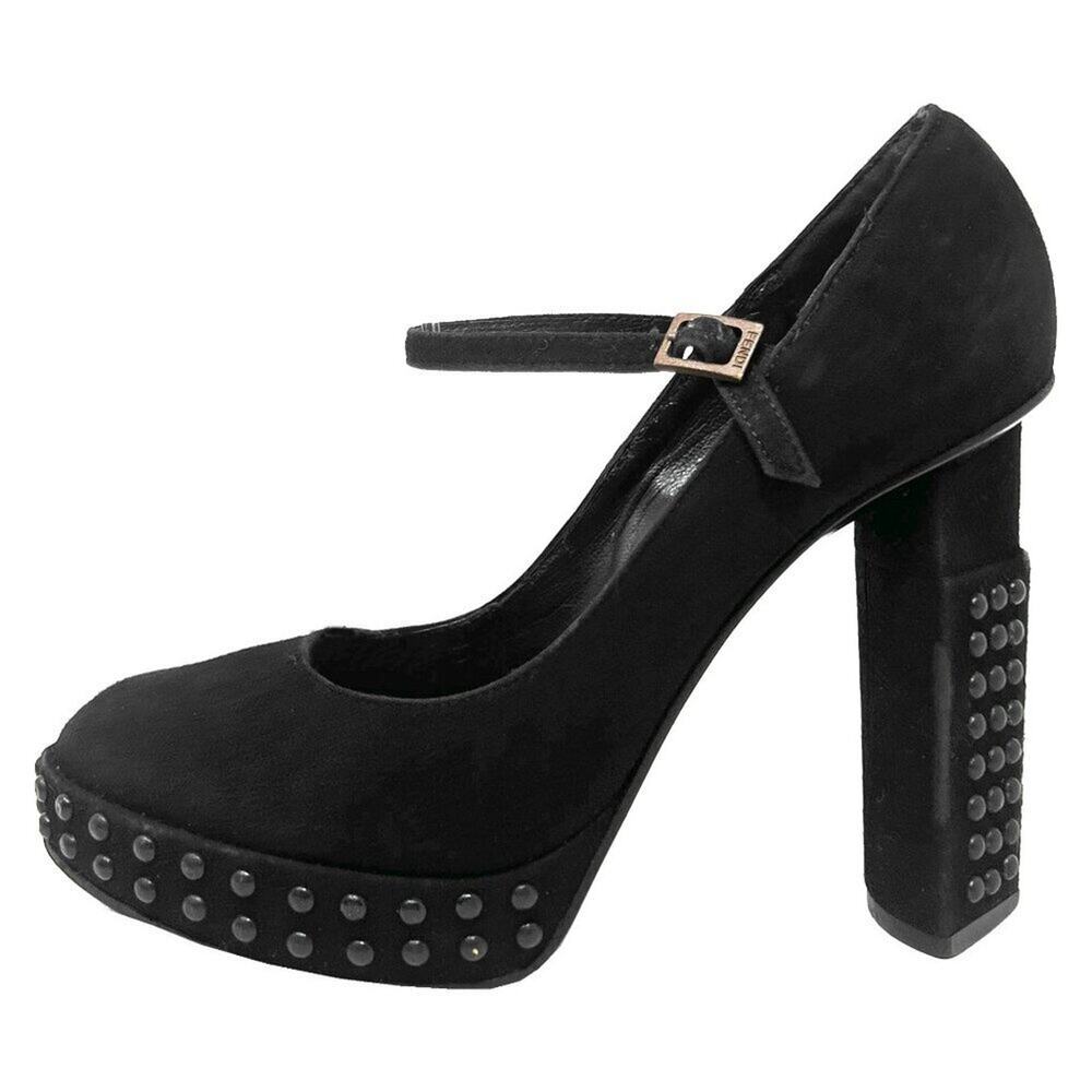 Fendi Black Suede Studded Mary Jane Platform‎ Pumps